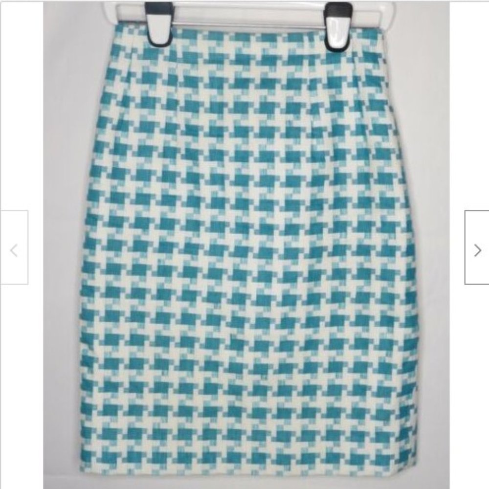 Etcetera Turquoise Cotton Linen Pencil Skirt 4